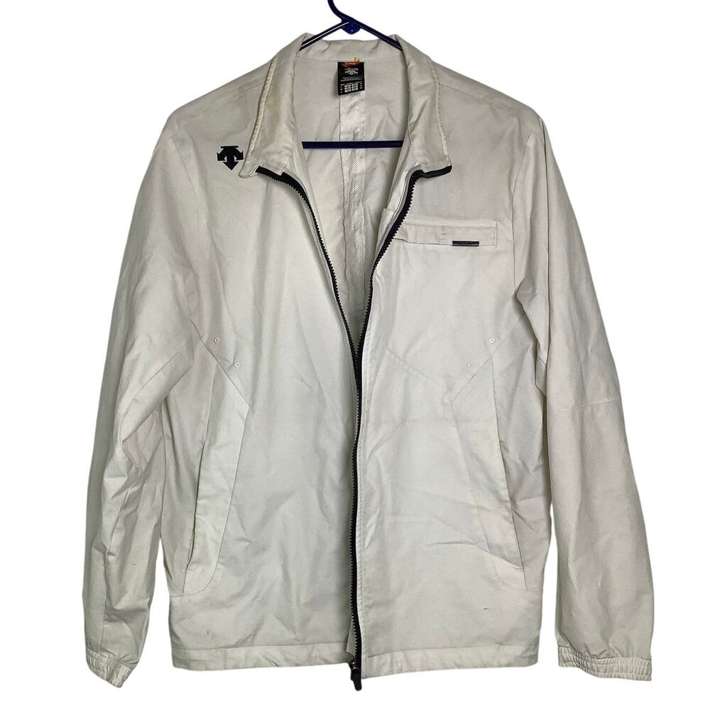 Descente Mens Medium White Full Zip Windbreaker Jacket Athleisure Vintage Q6-33